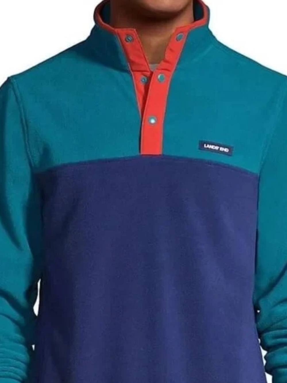 Lands End Heritage Navy Teal Colorblock Pullover Fleece Gorpcore Outerwear S